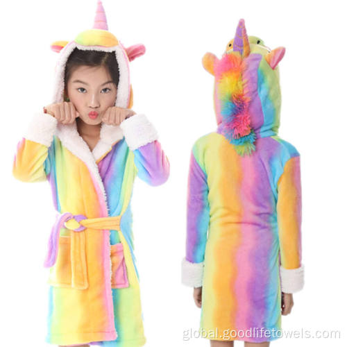 Hooded Bathrobes Kids cartoon Unicorn flannel fleece girls hooded bathrobes Manufactory